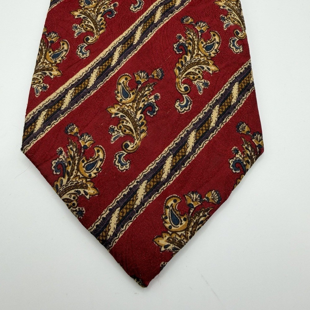 Vintage Valentino Garavani 100% Silk Tie Burgundy Paisley Stripe Made in Italy
